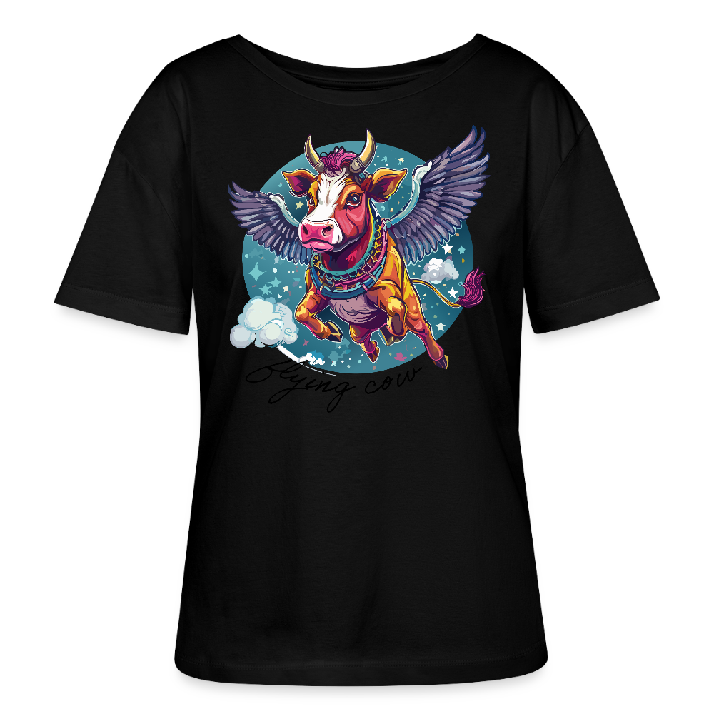 Frauen T-Shirt mit FLYING COW PRINT - Schwarz