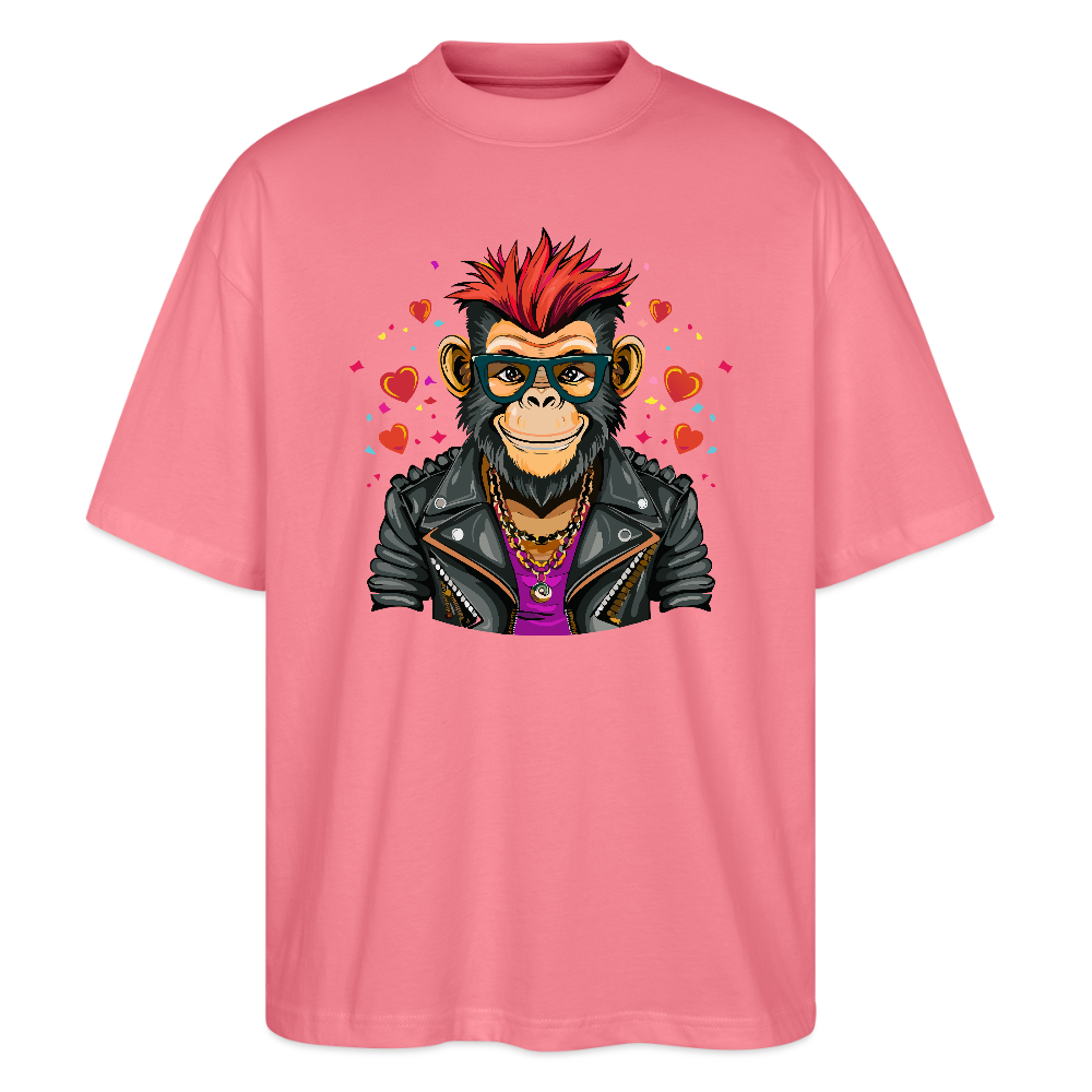 Oversized Unisex T-Shirt mit MONKEY IN LOVE PRINT - Pink 