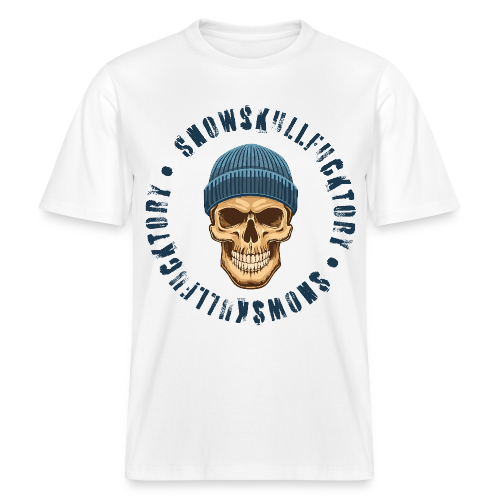 Relaxed Fit Unisex Bio-T-Shirt mit SNOWSKULL FUCKTORY PRINT Vorderseite - Weiß