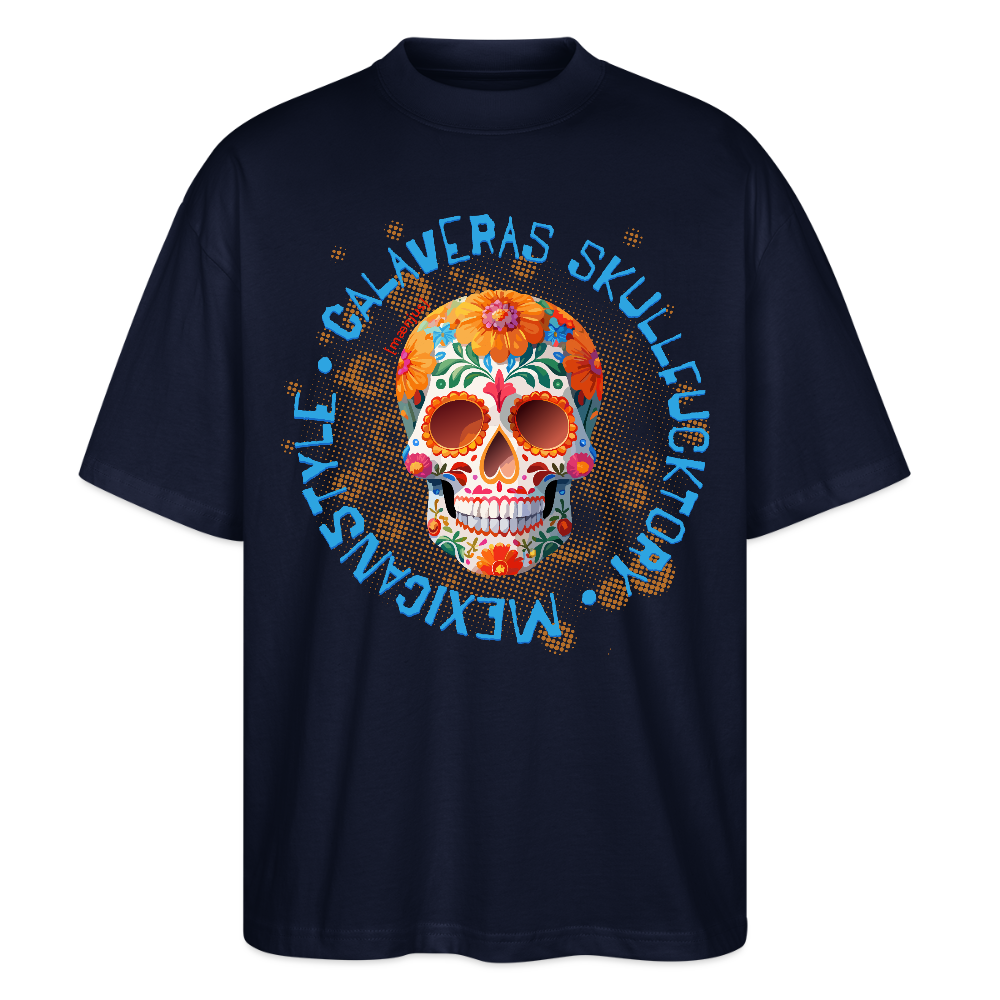 Oversized Unisex T-Shirt mit CALAVERAS SKULLPRINT - Navy