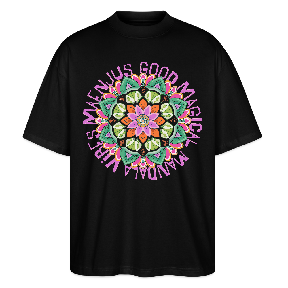 Oversized Unisex Bio T-Shirt mit MANDALA VIBES PRINT - Schwarz
