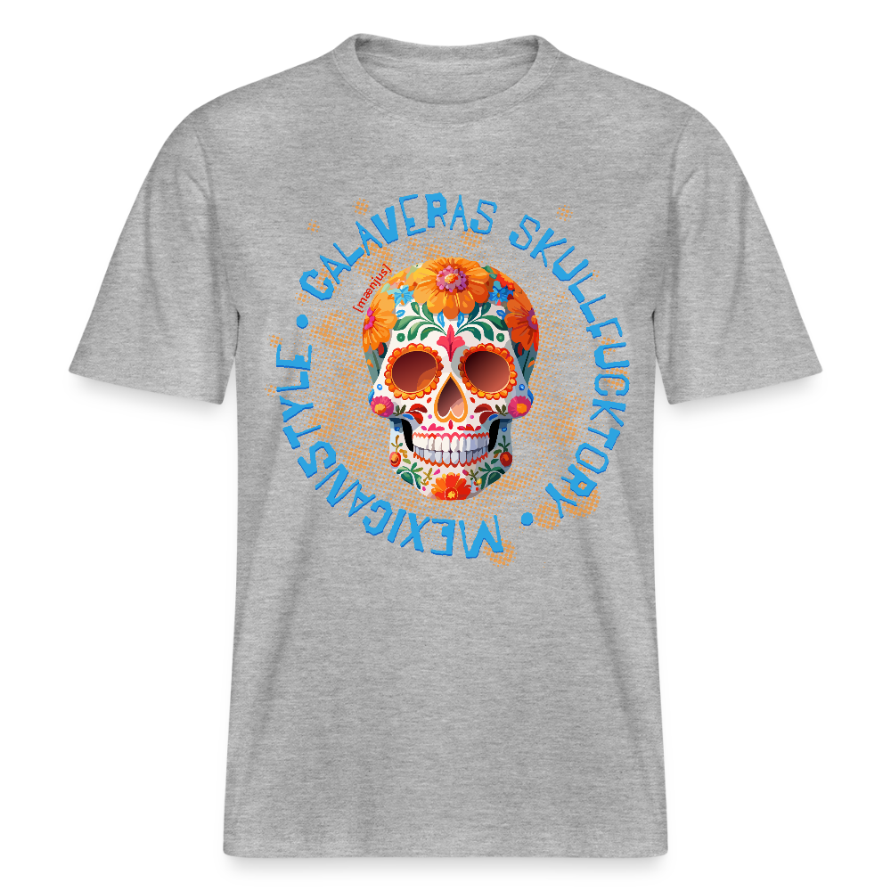 Relaxed Fit Unisex Bio-T-Shirt mit CALAVERAS MEXICANSTYLE PRINT Vorderseite - Grau meliert