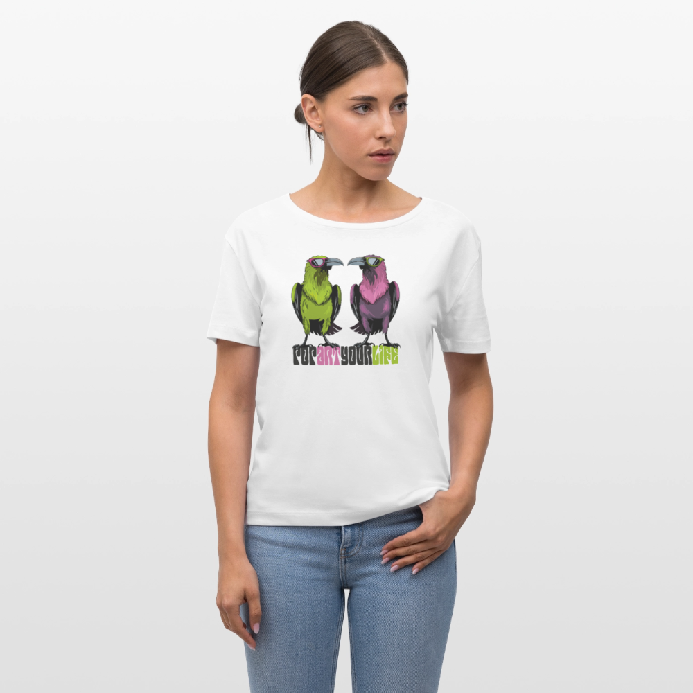 Frauen T-Shirt mit POPART YOUR LIFE PRINT - Weiß