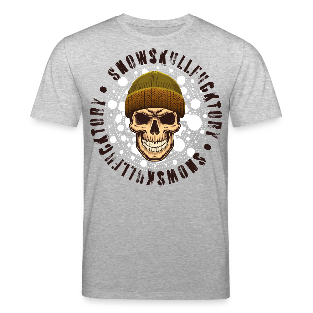 Unisex Bio-T-Shirt mit SNOWSKULL FUCKTORY PRINT Vorderseite - Grau meliert