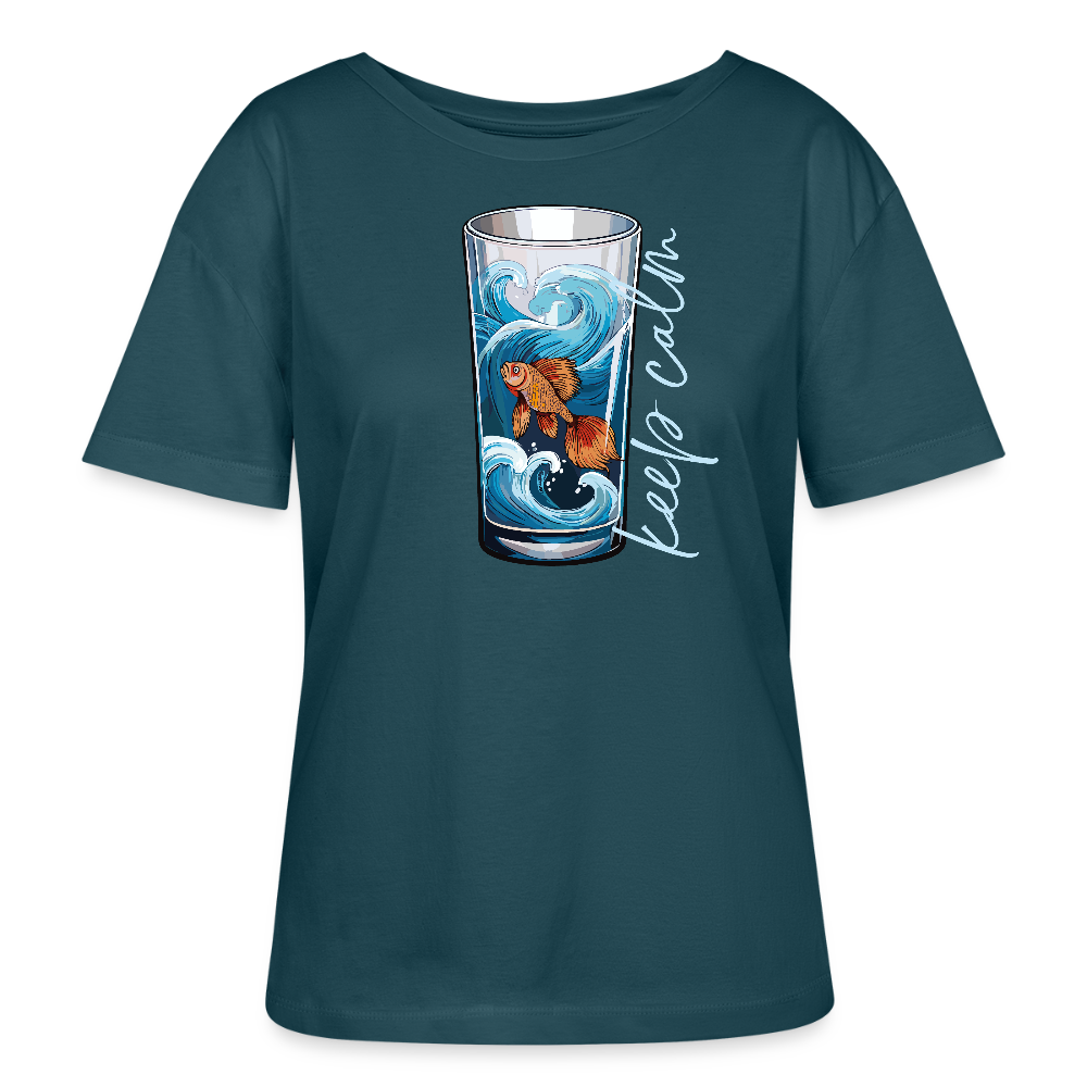 Relaxed Rundhals Frauen Bio-T-Shirt mit KEEP CALM PRINT - Dunkles Petrol