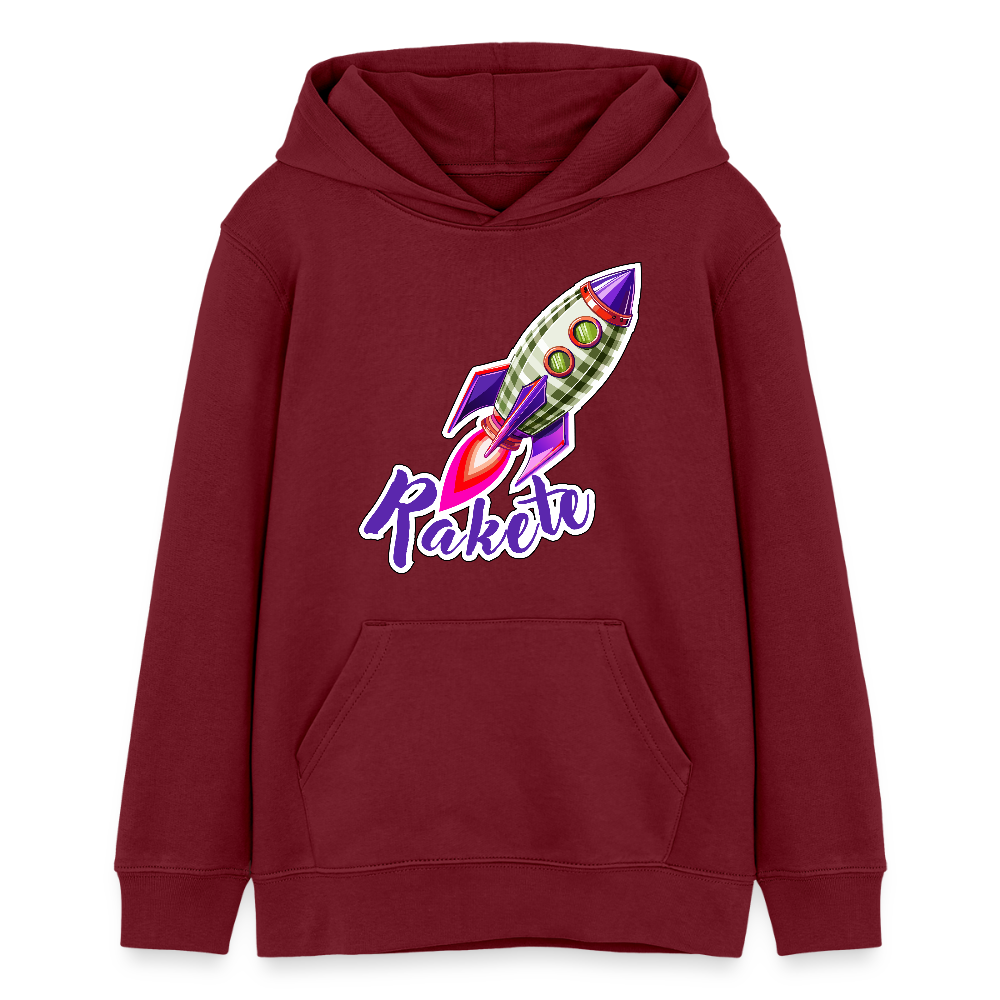 Teens Bio-Hoodie mit RAKETE PRINT - Burgunderrot