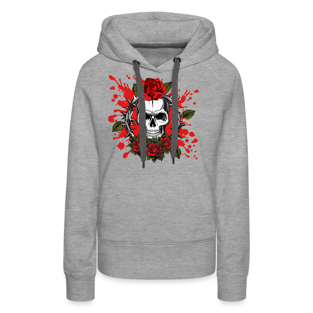 Frauen Premium Hoodie mit ROSEN SKULL PRINT - Grau meliert