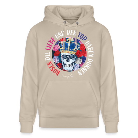 Unisex Hoodie mit ROSEN DIE LIEBE UND DER TOD HABEN DORNEN PRINT - Beige