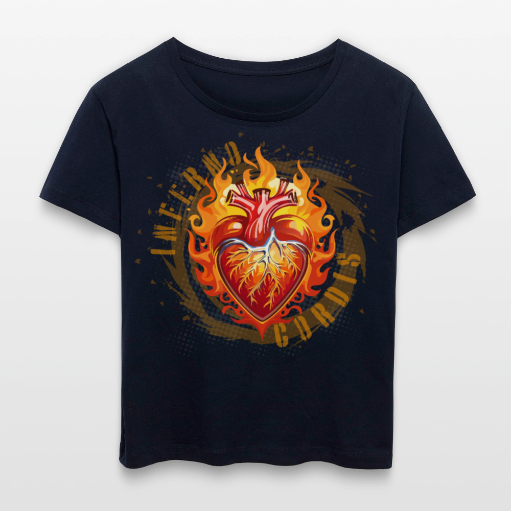 Frauen T-Shirt mit FEUERHERZ ORANGE PRINT - Navy