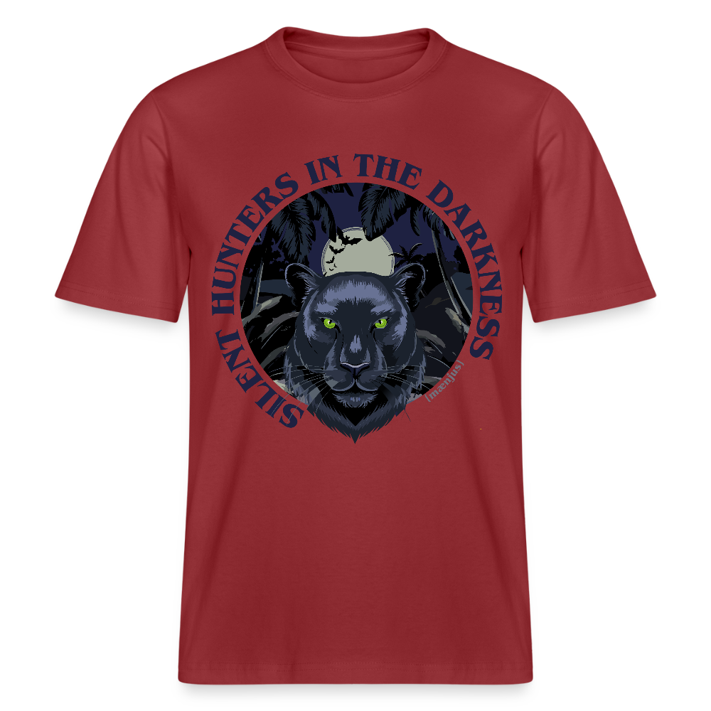 Relaxed Fit Unisex Bio-T-Shirt mit SILENT HUNTERS IN THE DARKNESS PRINT Vorderseite - Erdrot