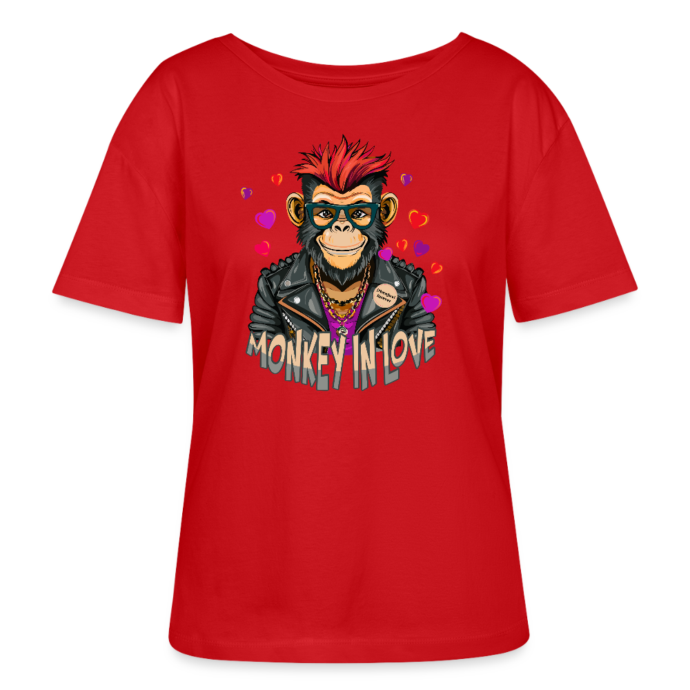 Frauen T-Shirt mit MONKEY IN LOVE PRINT - Rot