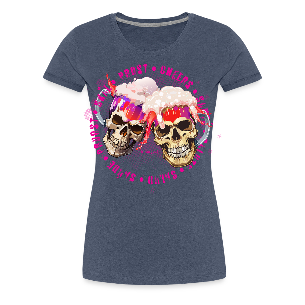 Frauen Premium T-Shirt mit OKTOBERFEST SKULL GIRL PRINT - Blau meliert