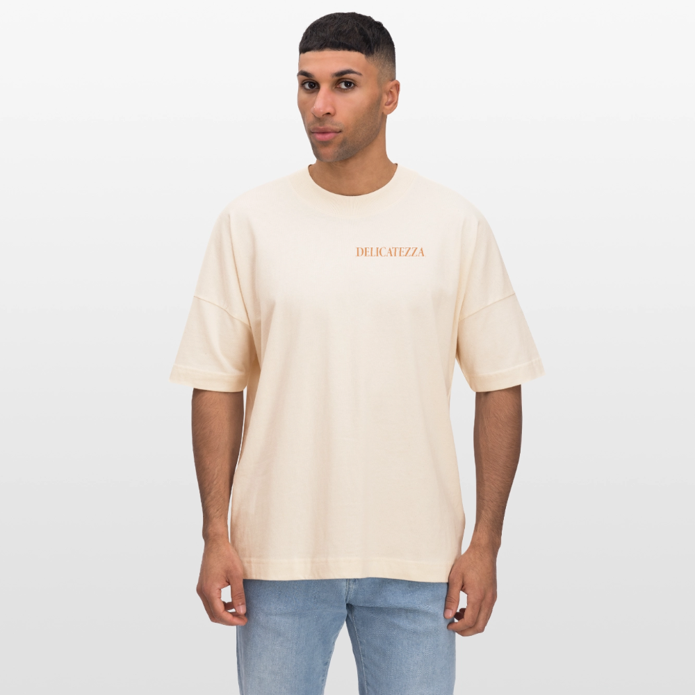 Oversized Unisex T-Shirt mit DELICATEZZA SARDINE PRINT Vorder- und Rückseite - Weißgrau