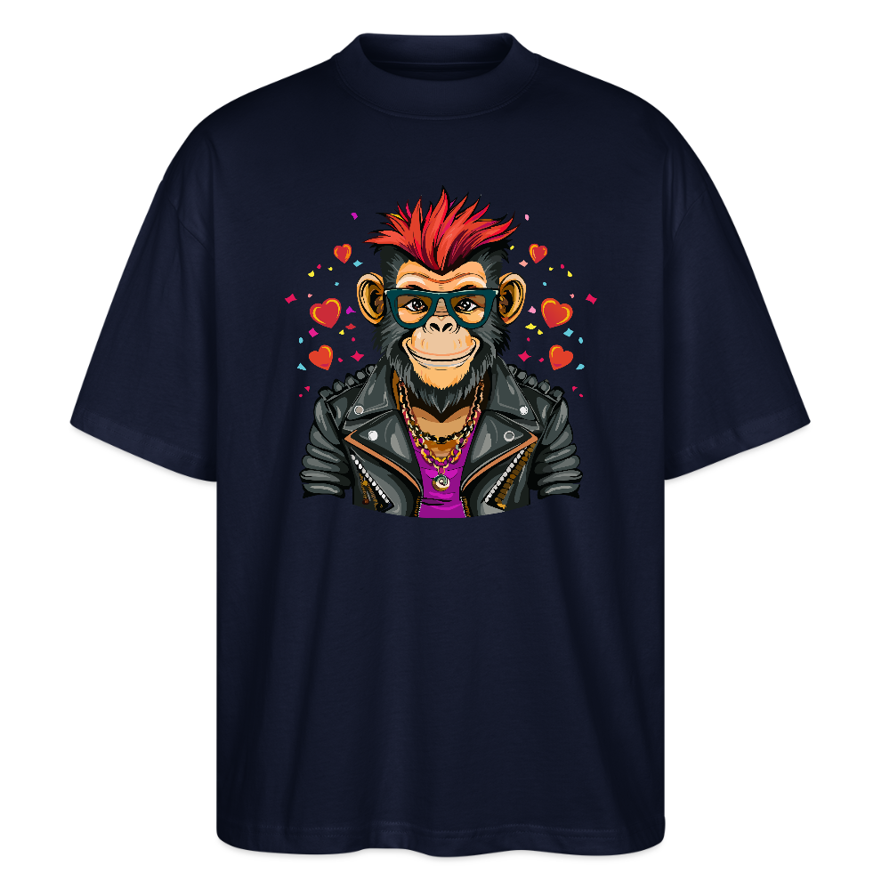 Oversized Unisex T-Shirt mit MONKEY IN LOVE PRINT - Navy