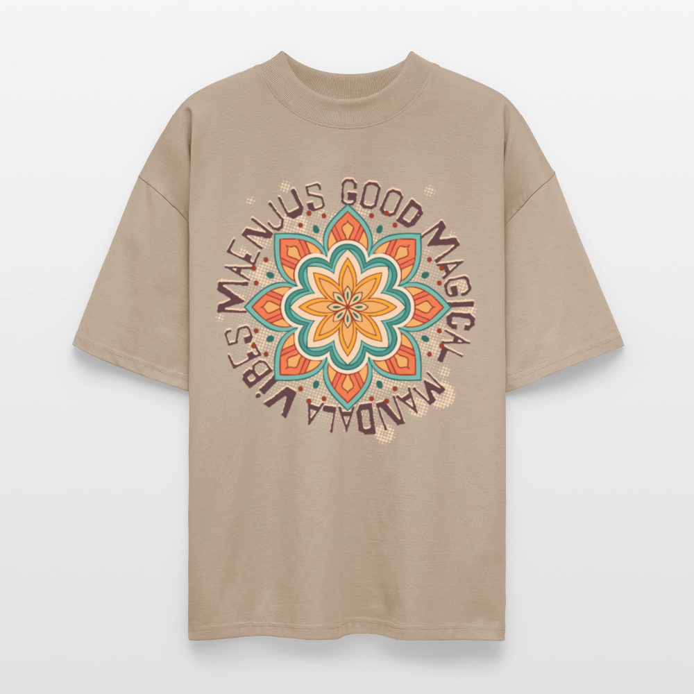 Oversized Unisex Bio T-Shirt mit MANDALA VIBES PRINT - Steingrau