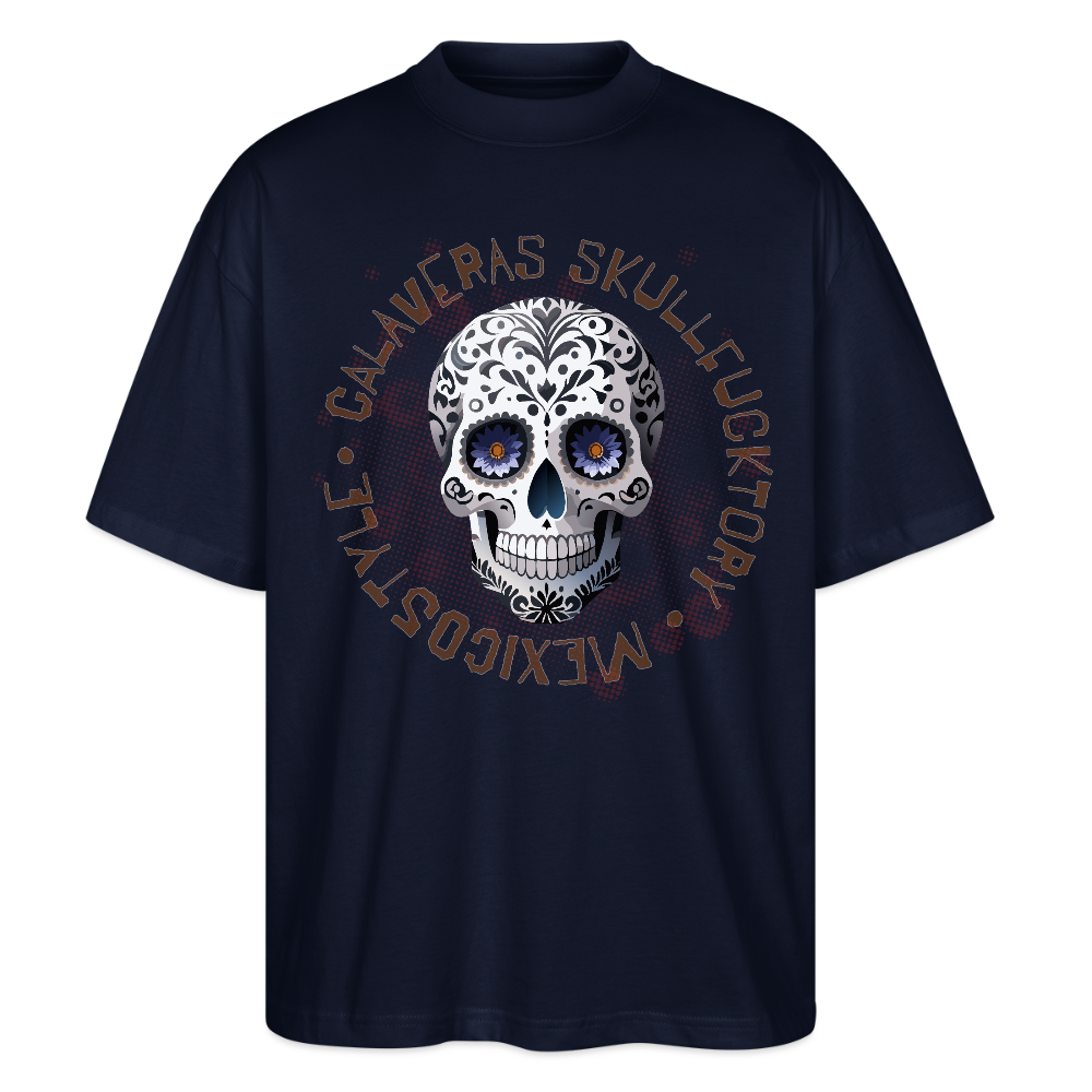 Oversized Unisex T-Shirt mit CALAVERAS SKULLPRINT - Navy