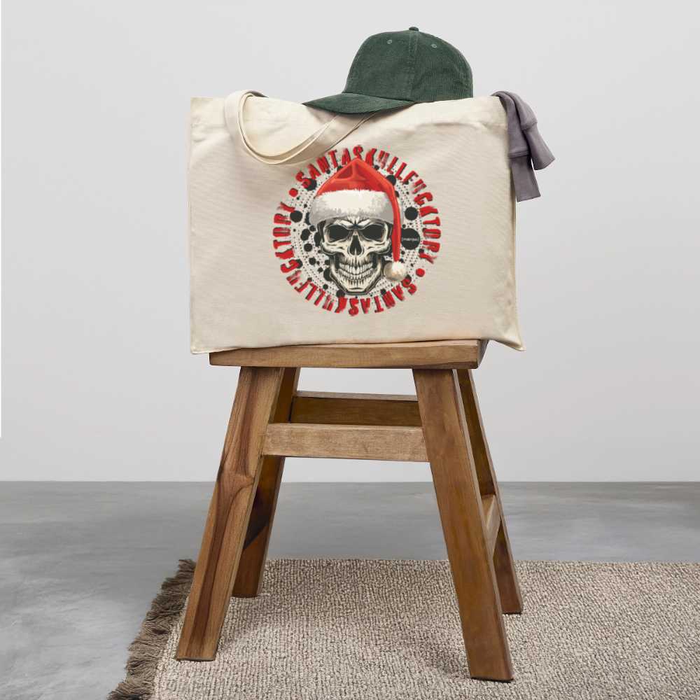 Recycelter Shopping Bag mit SANTASKULL PRINT - Naturweiß