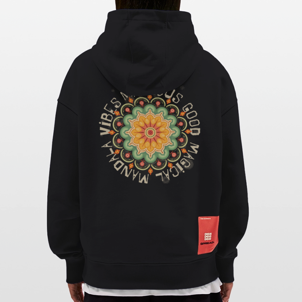 Heavyweight Oversized Organic Hoodie Made in EU mit Mandala Vibes Print - SOLID BLACK
