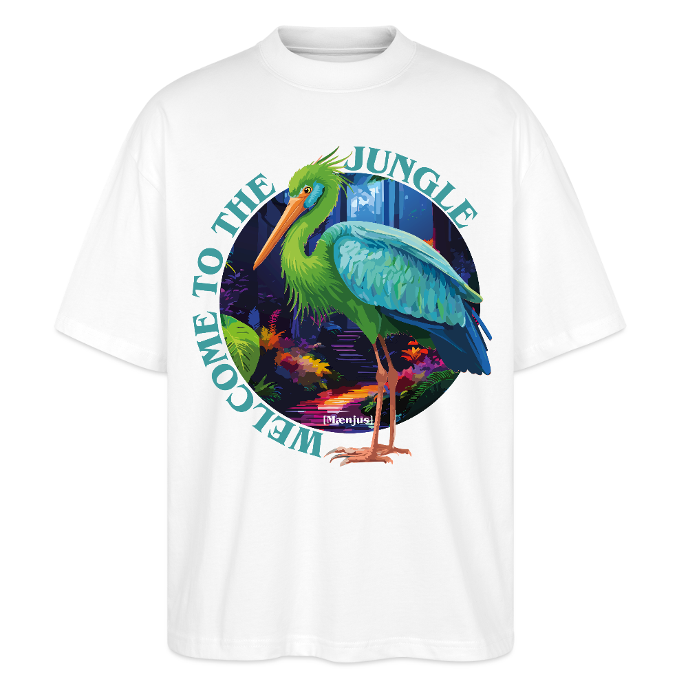 Oversized Unisex T-Shirt mit WELCOME TO THE JUNGLE PRINT - Weiß