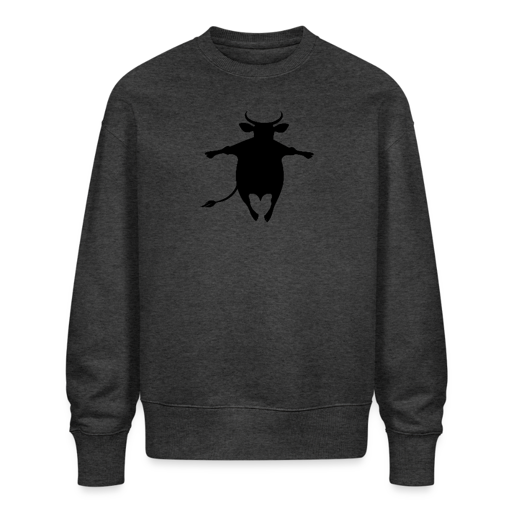 Unisex Oversize Pullover mit FUNNY COW PRINT - Dunkelgrau meliert