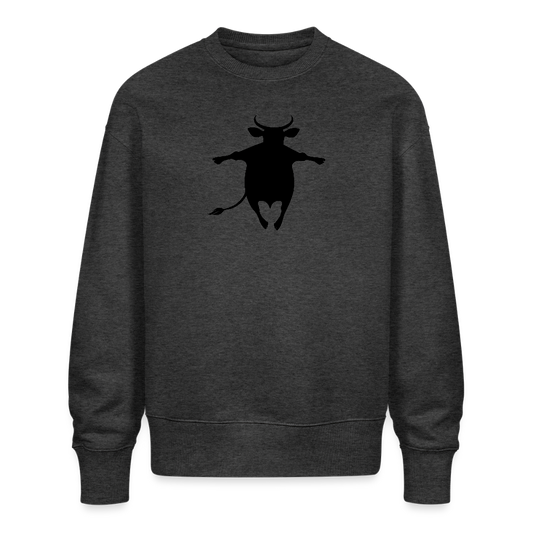 Unisex Oversize Pullover mit FUNNY COW PRINT - Dunkelgrau meliert