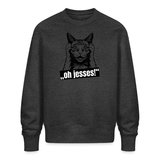 Unisex Oversize Pullover mit OH JESSES PRINT - Dunkelgrau meliert