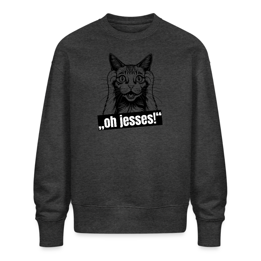 Unisex Oversize Pullover mit OH JESSES PRINT - Dunkelgrau meliert