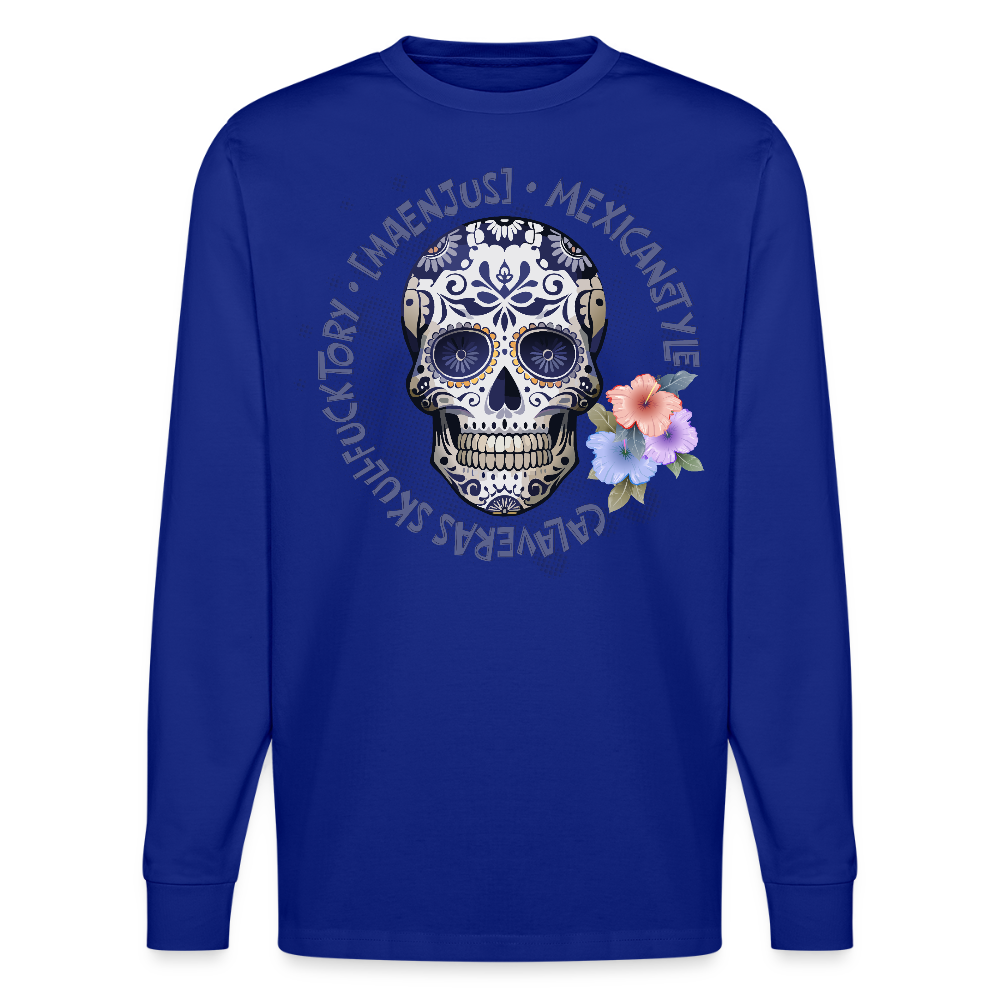 Unisex Bio-Langarmshirt mit MAENJUS CALAVERAS MEXICANSTYLE PRINT - Königsblau