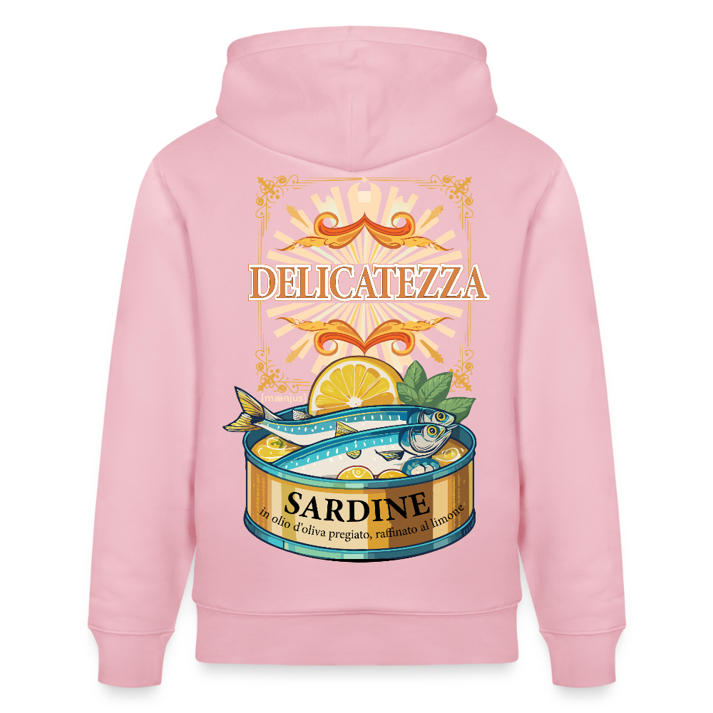Unisex Hoodie mit DELICATEZZA SARDINE PRINT Vorder- und Rückseite - Hellrosa