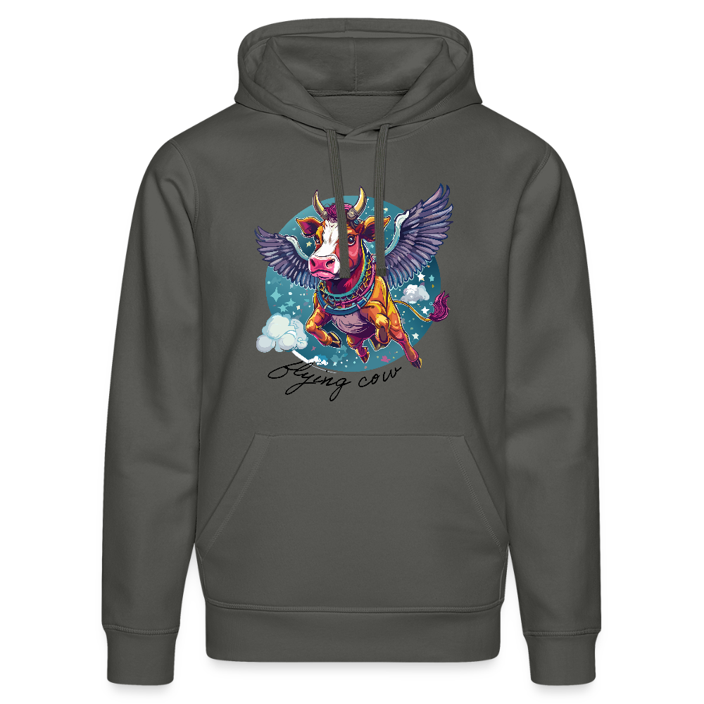Unisex Bio-Hoodie mit FLYING COW PRINT Vorderseite - Anthrazit