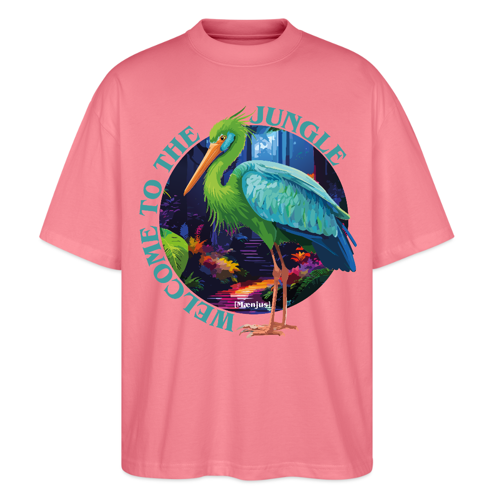 Oversized Unisex T-Shirt mit WELCOME TO THE JUNGLE PRINT - Pink 