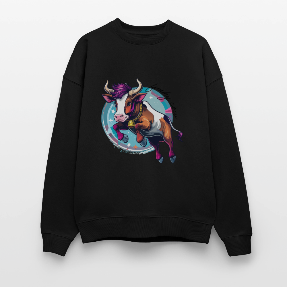 Unisex Oversize Pullover mit FUNKY COW PRINT - Schwarz