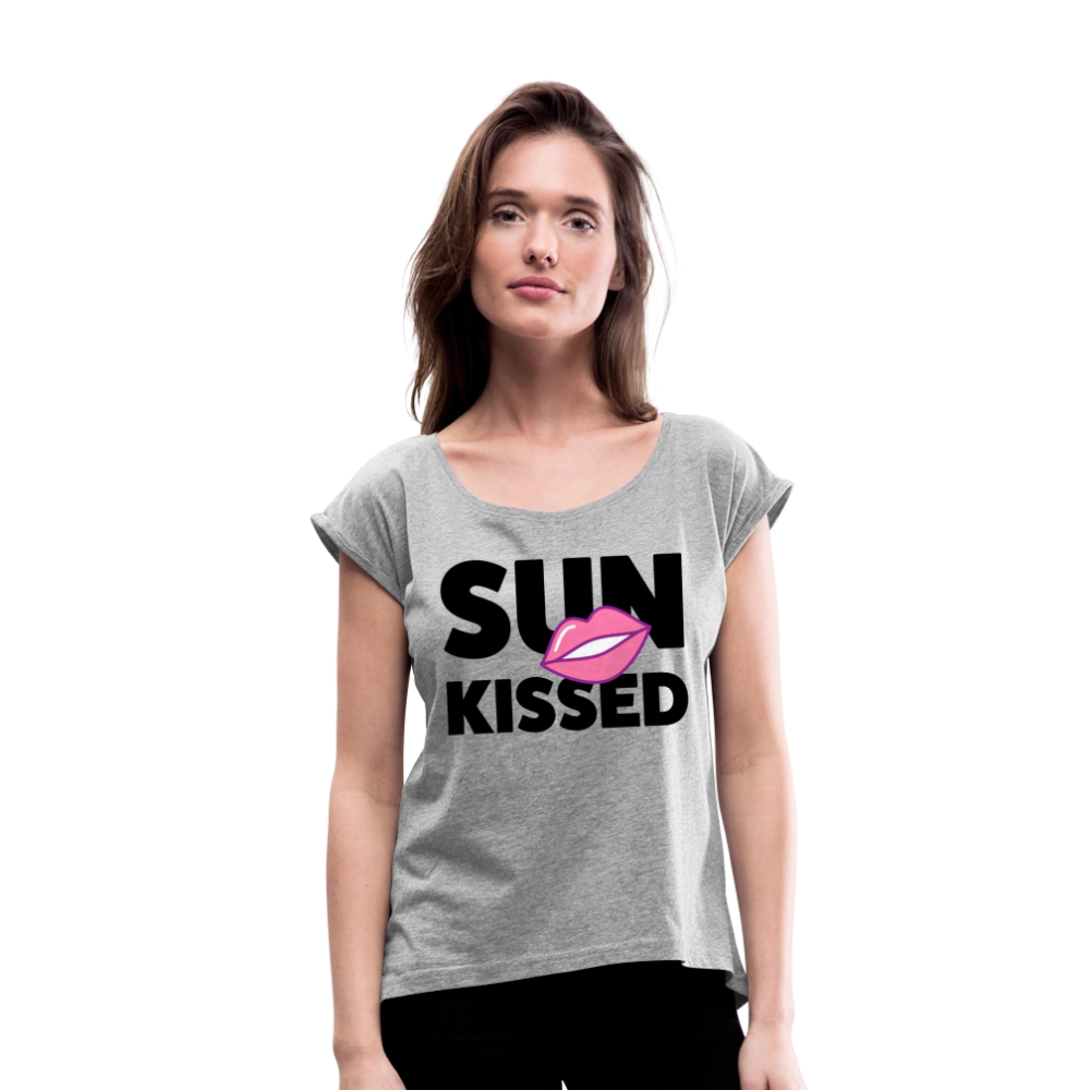Frauen T-Shirt mit gerollten Ärmeln mit SUN KISSED PRINT - Grau meliert