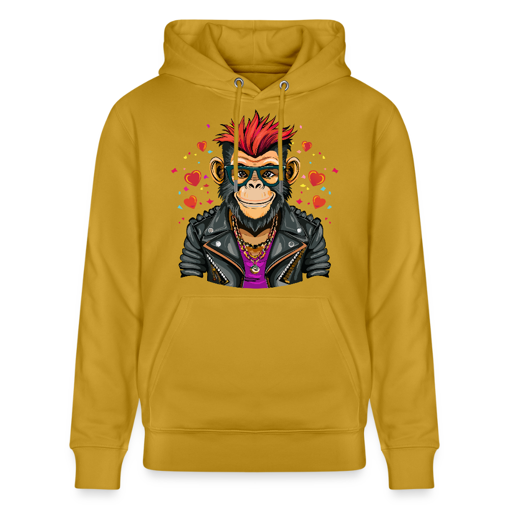 Unisex Hoodie mit MONKEY IN LOVE PRINT - Ocker