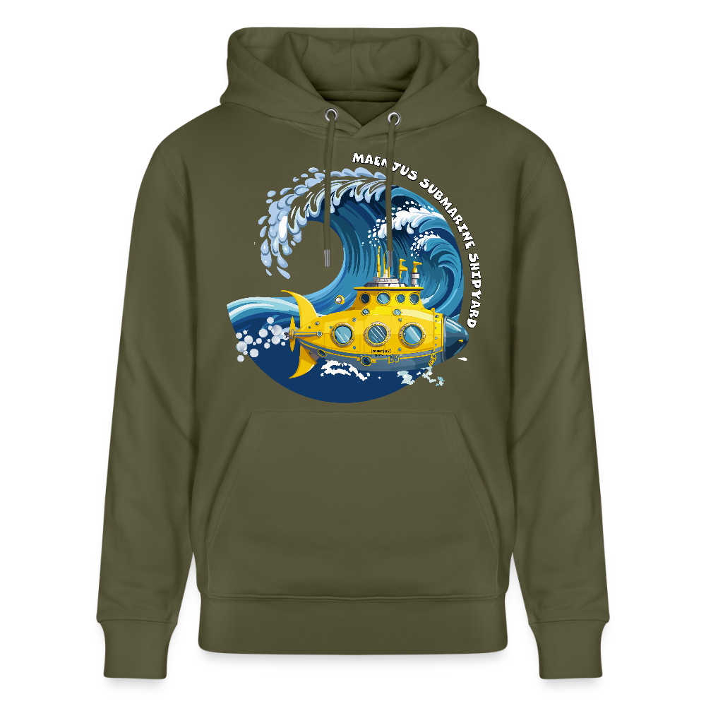 Unisex Bio-Hoodie mit MAENJUS SUBMARINE SHIPYARD PRINT - Khaki Grün