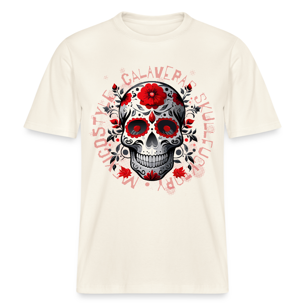 Relaxed Fit Unisex Bio-T-Shirt mit CALAVERS ROSEN PRINT Vorderseite - Naturweiß 