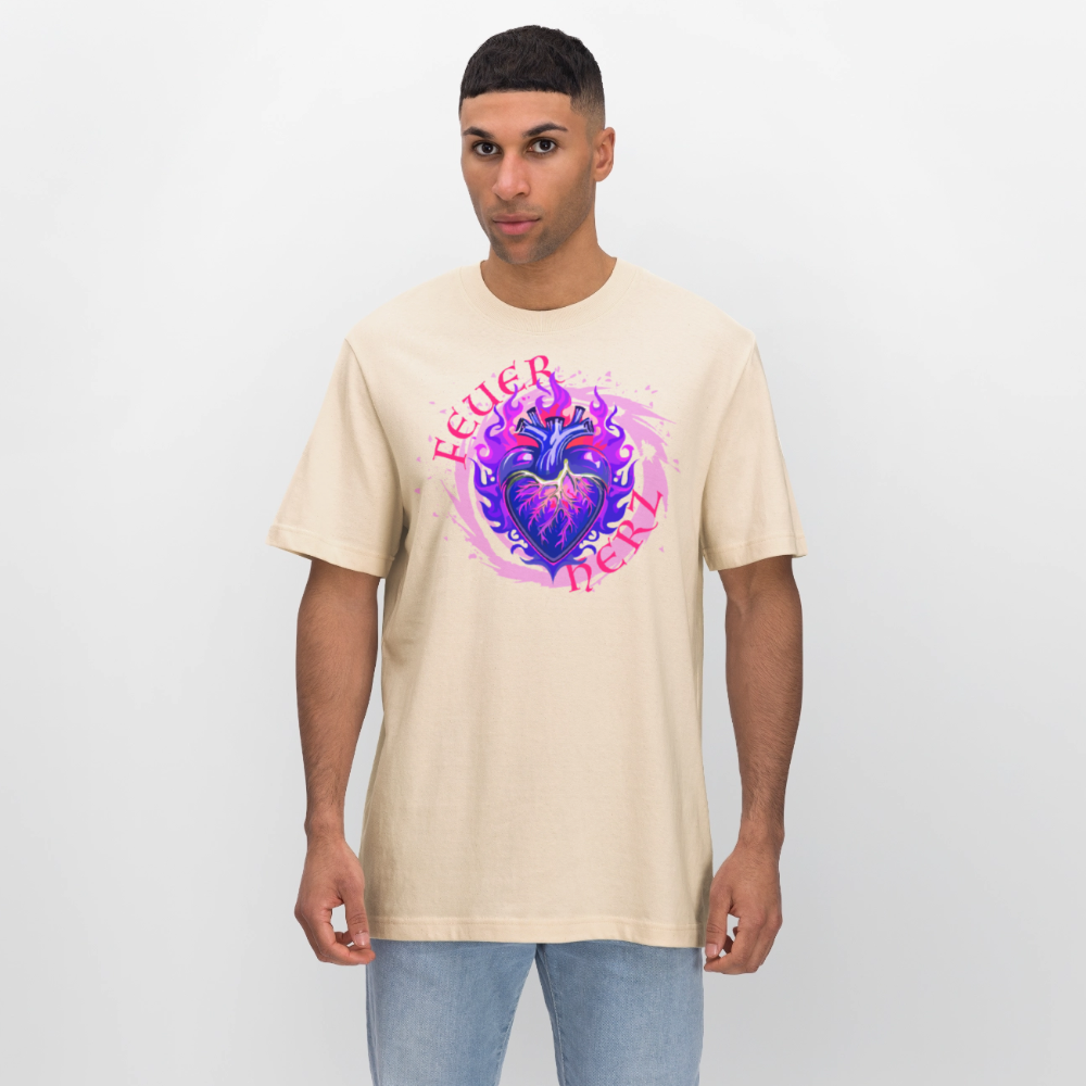 Unisex Bio-T-Shirt mit FEUERHERZ LILA PRINT - Weißgrau
