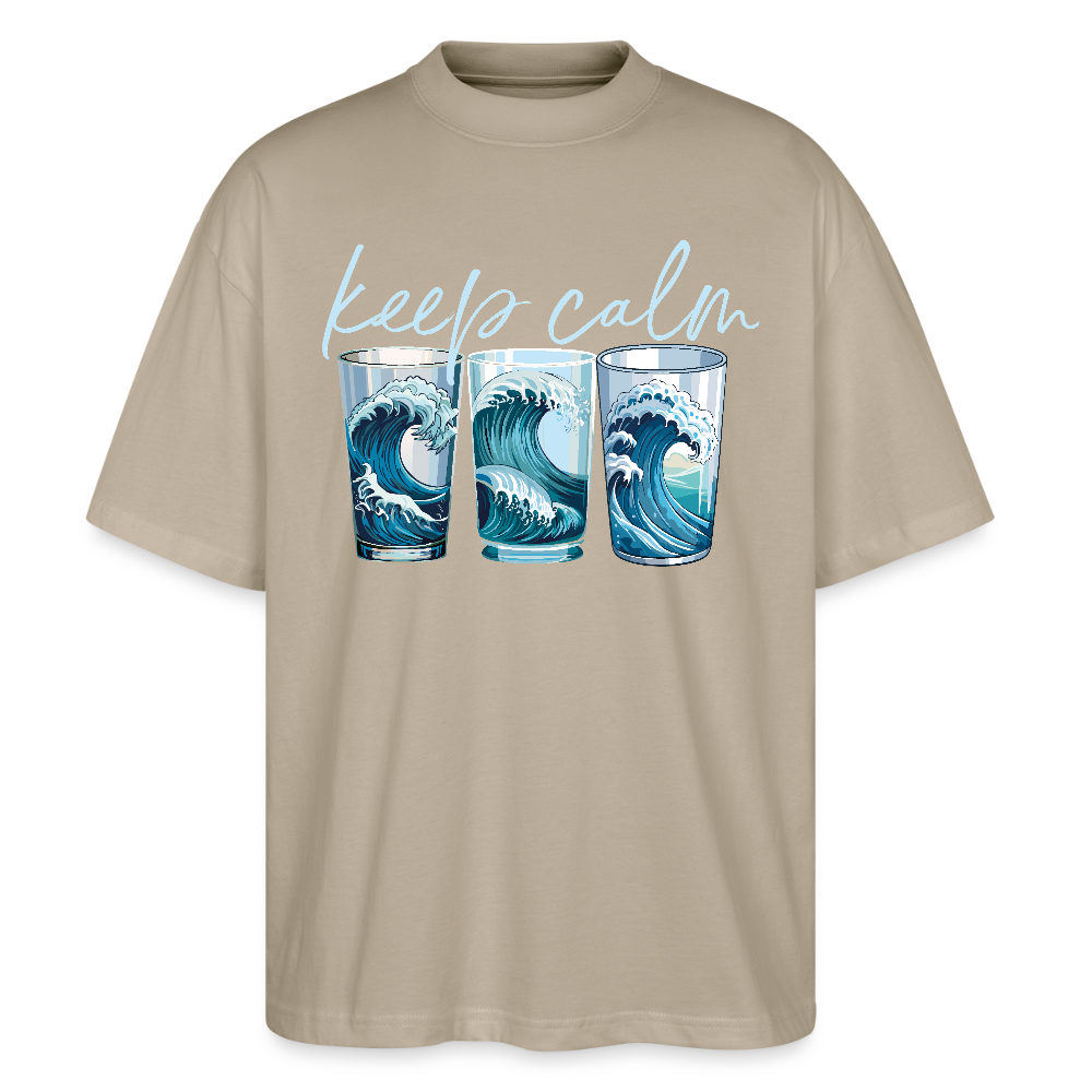 Oversized Unisex Bio T-Shirt mit KEEP CALM PRINT - Steingrau