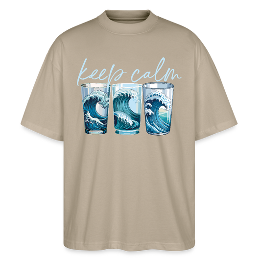 Oversized Unisex Bio T-Shirt mit KEEP CALM PRINT - Steingrau
