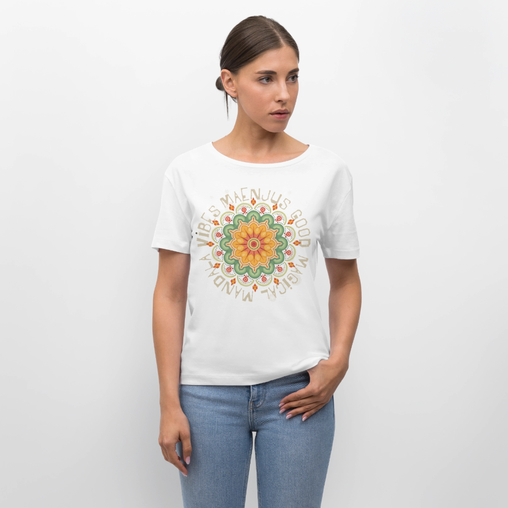 Rundhals Frauen Bio-T-Shirt mit Mandala Vibes PRINT - Weiß