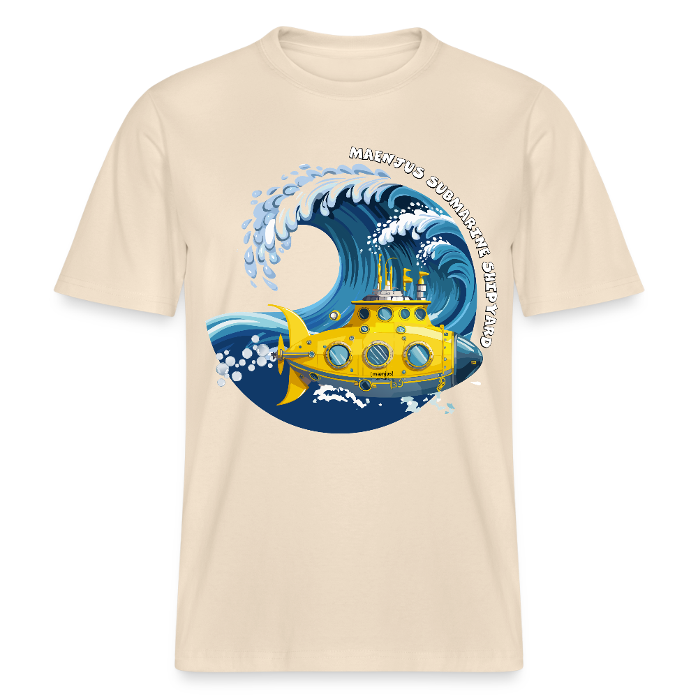 Unisex Bio-T-Shirt mit MAENJUS SUBMARINE SHIPYARD PRINT Vorderseite - Weißgrau