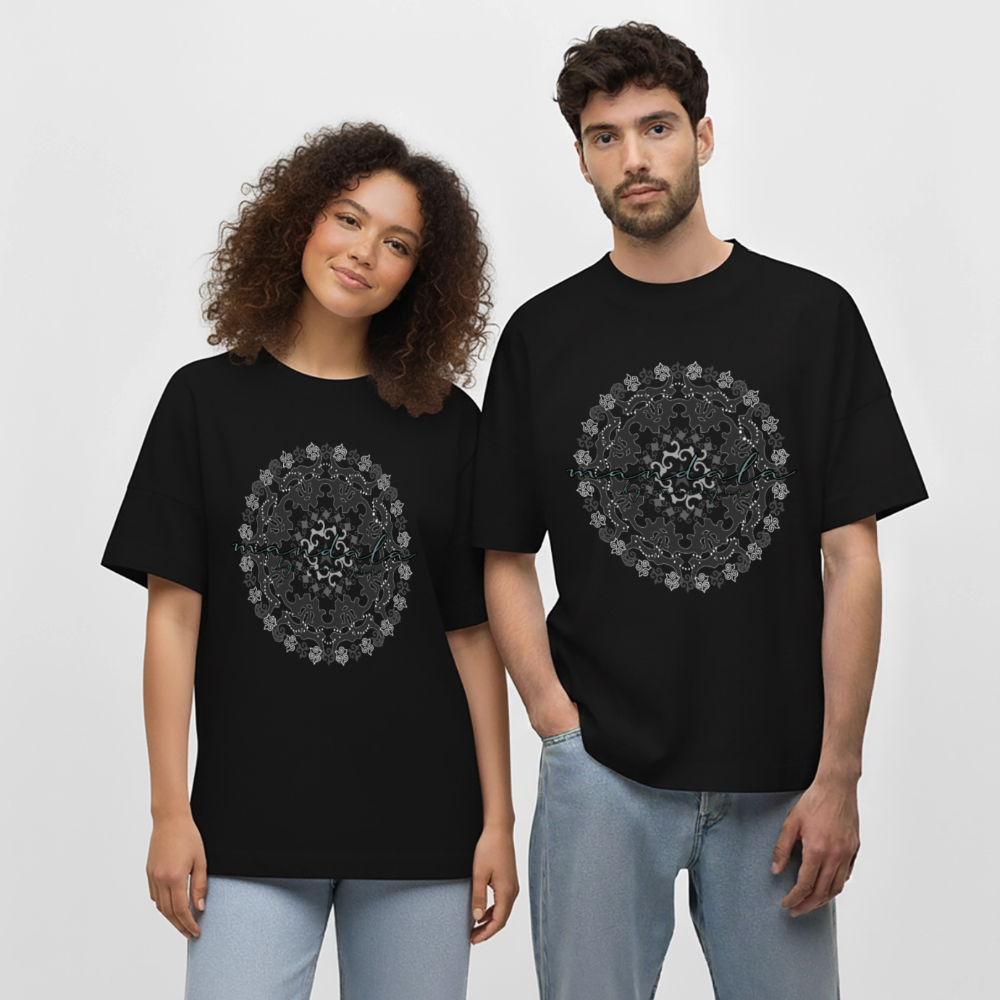 Oversized Unisex Bio T-Shirt mit BLACK MANDALA PRINT - Schwarz