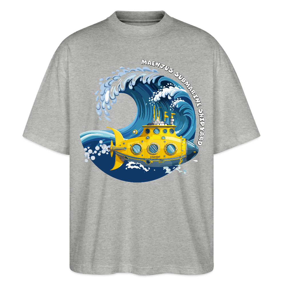 Oversized Unisex Bio T-Shirt mit MAENJUS SUBMARINE SHIPYARD PRINT Vorderseite - Grau meliert