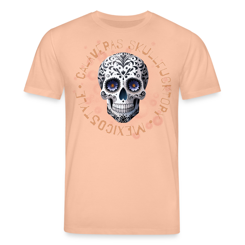Unisex Bio-T-Shirt mit CALAVERAS SKULL PRINT Vorderseite - Pfirsich