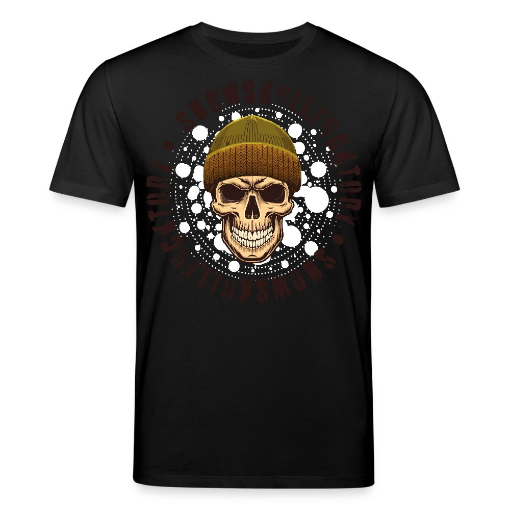 Unisex Bio-T-Shirt mit SNOWSKULL FUCKTORY PRINT Vorderseite - Schwarz
