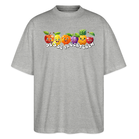 Oversized Unisex T-Shirt mit SÜSSE FRÜCHTCHEN PRINT - Grau meliert