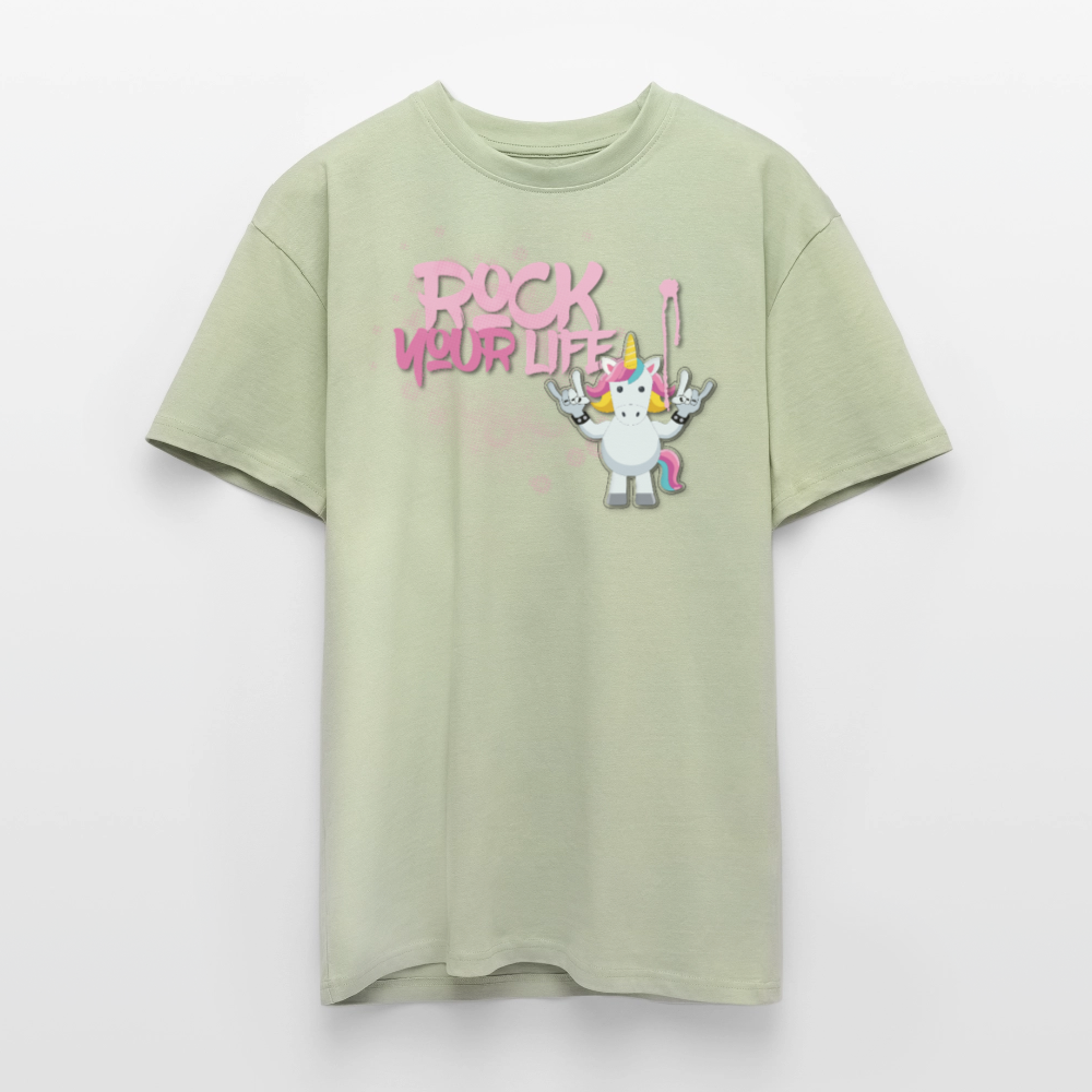 Heavy Oversize T-Shirt mit ROCK YOUR LIFE PRINT - Leichtes Salbeigrün 