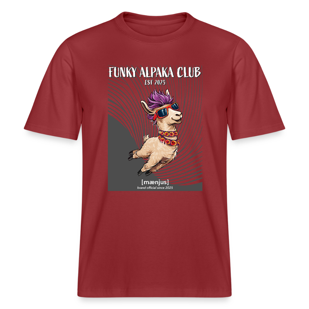 Unisex Bio-T-Shirt mit FUNKY ALPAKA CLUB PRINT Vorderseite - Erdrot