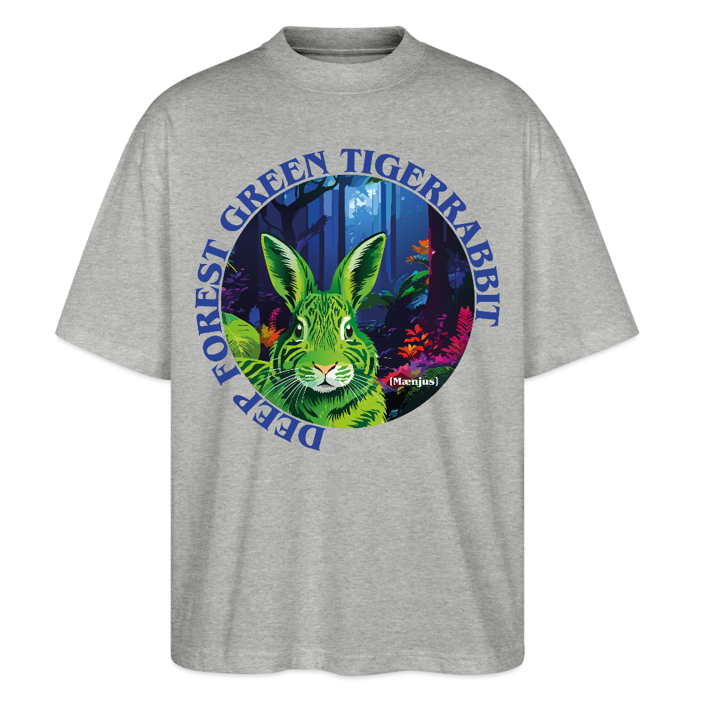 Oversized Unisex T-Shirt mit DEEP FOREST GREEN TIGERRABBIT PRINT Vorderseite - Grau meliert