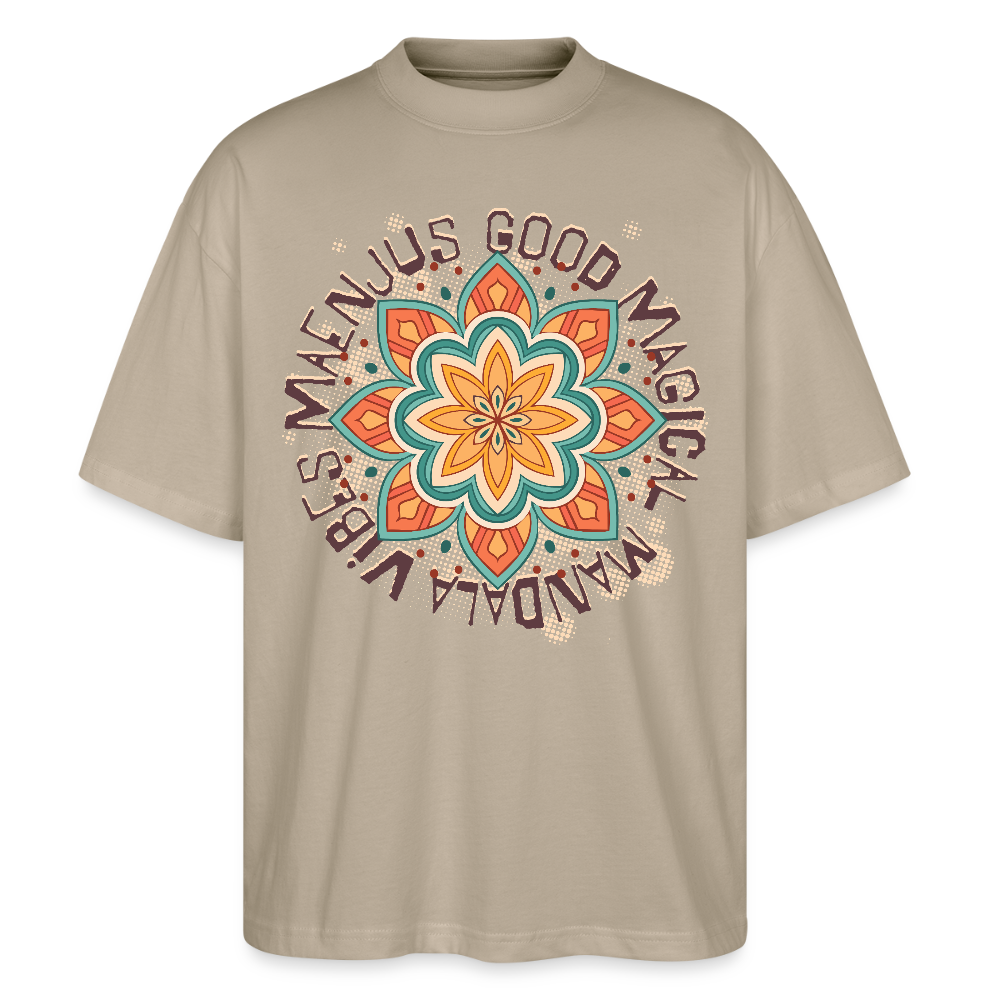 Oversized Unisex Bio T-Shirt mit MANDALA VIBES PRINT - Steingrau